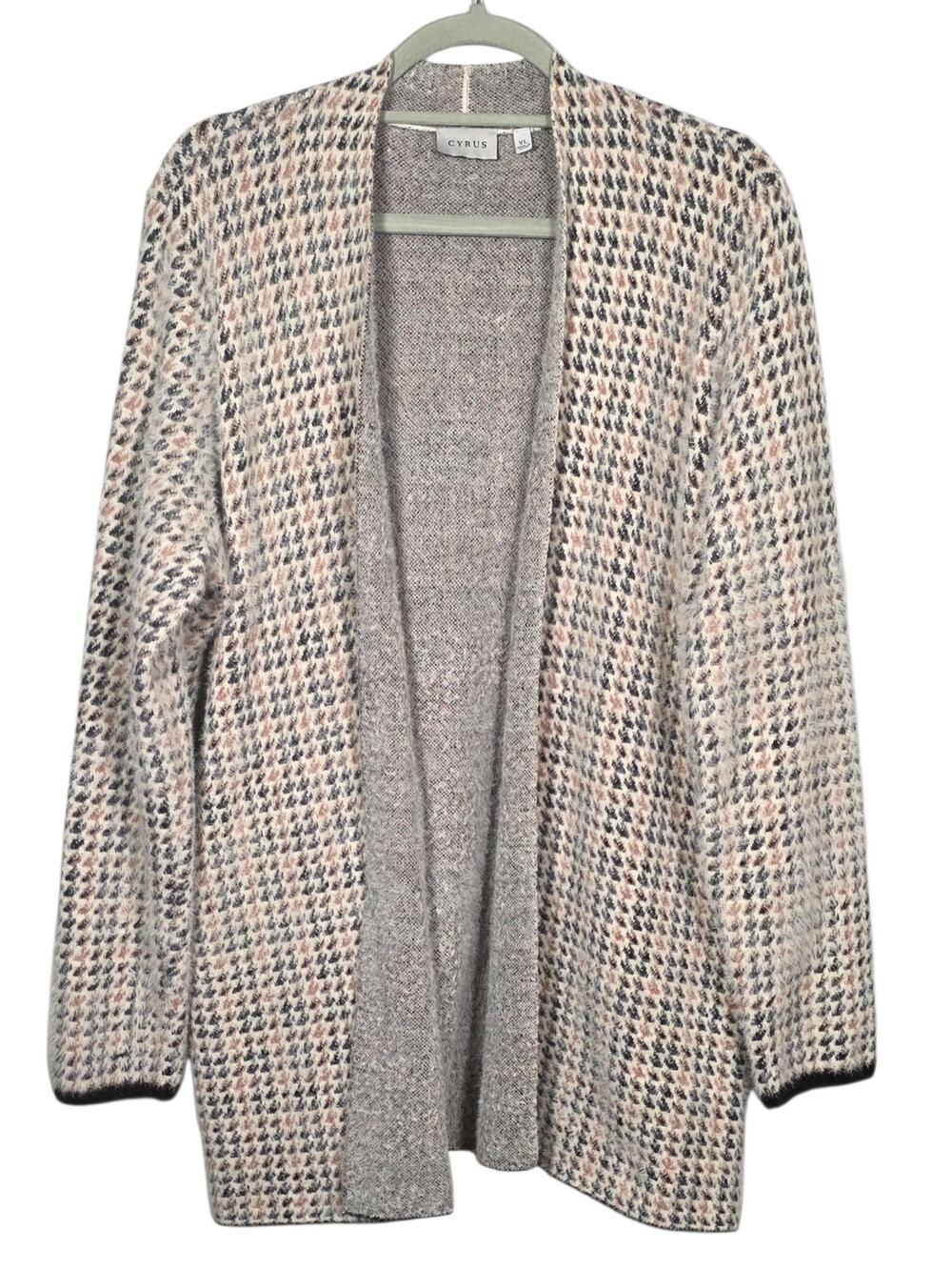 Cyrus Open Front Cardigan Sweater Women's XL Brown Black Cream Textured Knit